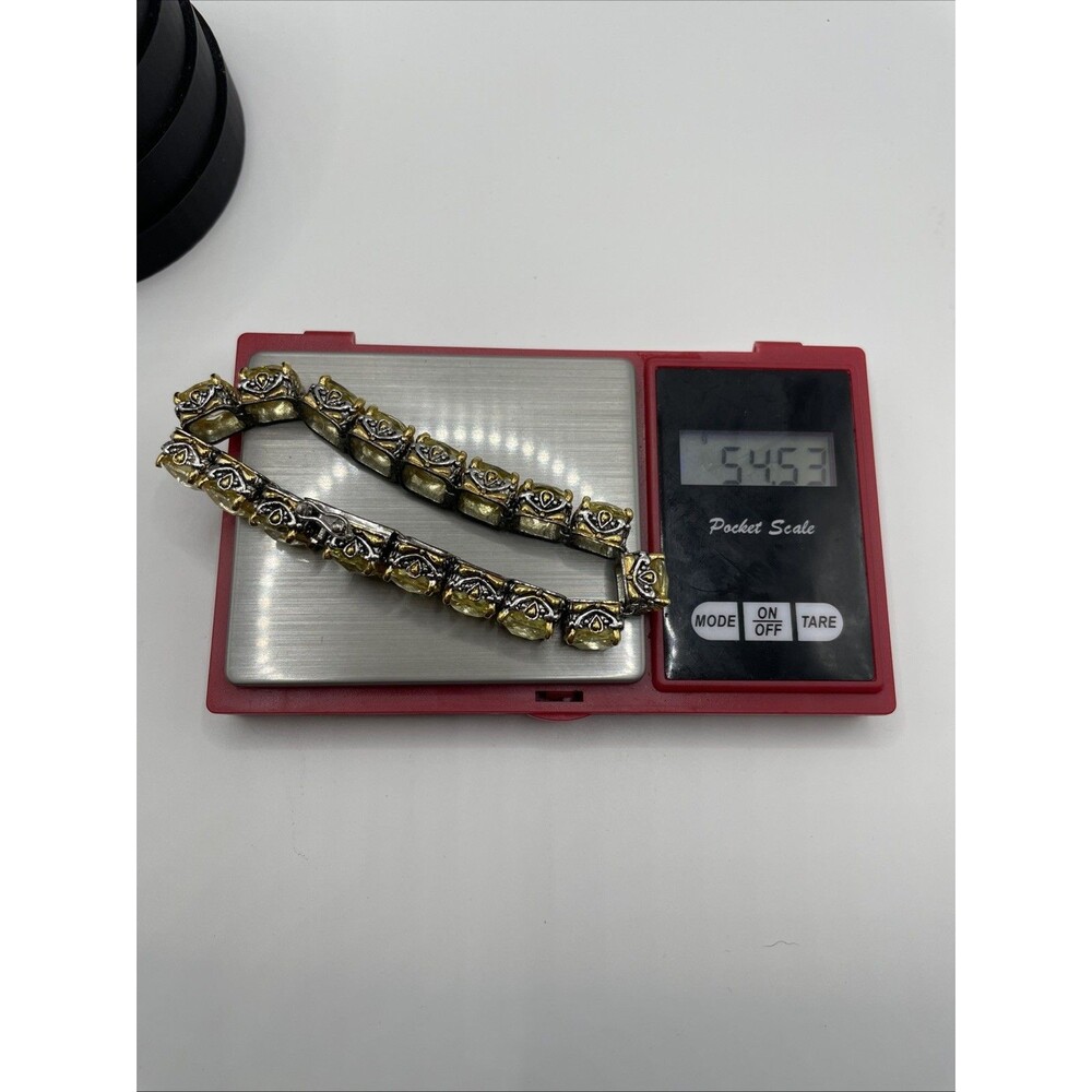 Park Lane Signature Bracelet 7.5” Gold Silver Two Tone CZ Golden Topaz NOTE WEAR - Picture 16 of 16